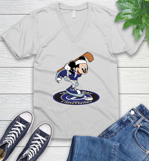 NHL Hockey Tampa Bay Lightning Cheerful Mickey Disney Shirt V-Neck T-Shirt 2