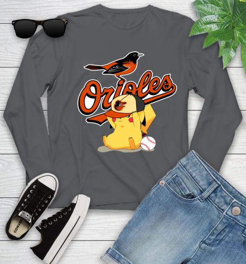 MLB Pikachu Baseball Sports Baltimore Orioles Youth Long Sleeve 8