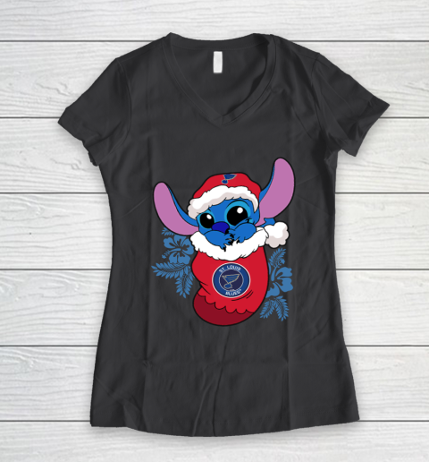 St.Louis Blues Christmas Stitch In The Sock Funny Disney NHL Women's V-Neck T-Shirt 8