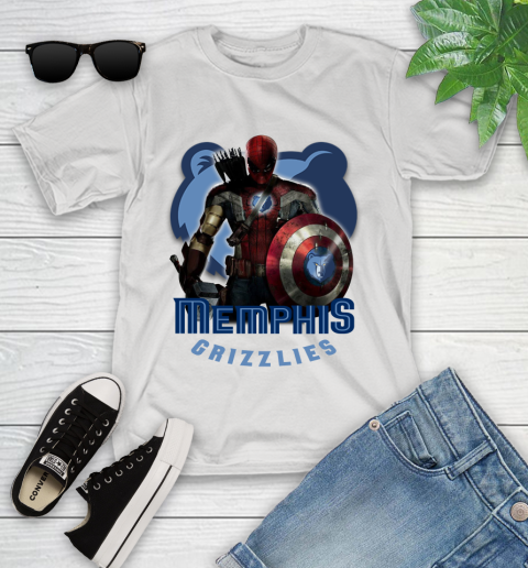 Memphis Grizzlies NBA Basketball Captain America Thor Spider Man Hawkeye Avengers Youth T-Shirt