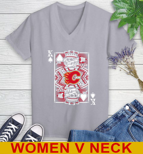 Calgary Flames NHL Hockey The King Of Spades Death Cards Shirt Women's V-Neck T-Shirt 4