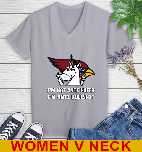 Arizona Cardinals NFL Football Unicorn I'm Not Anti Hater I'm Anti Bullshit Women's V-Neck T-Shirt 5