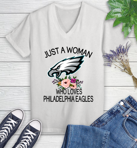 NFL Just A Woman Who Loves Philadelphia Eagles Football Sports Women's V-Neck T-Shirt