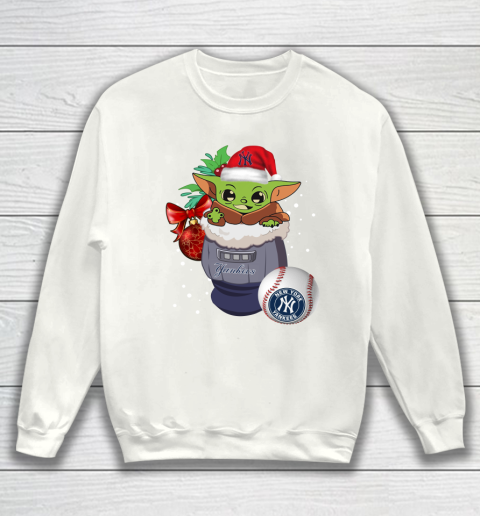 New York Yankees Christmas Baby Yoda Star Wars Funny Happy MLB Sweatshirt 2