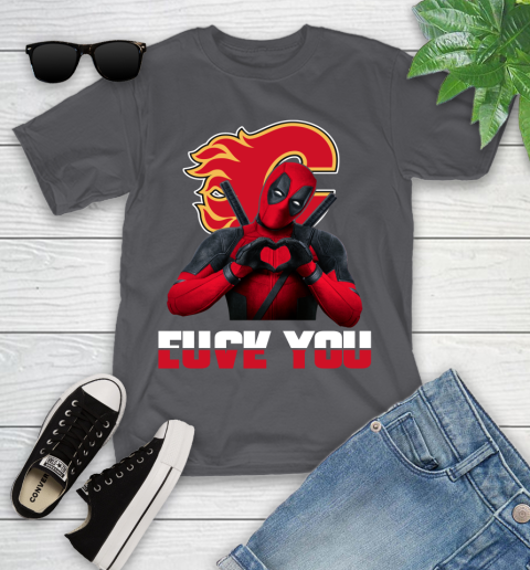 NHL Calgary Flames Deadpool Love You Fuck You Hockey Sports Youth T-Shirt 6