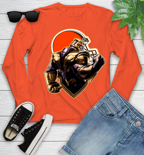 NFL Thanos Avengers Endgame Football Sports Cleveland Browns Youth Long Sleeve 4