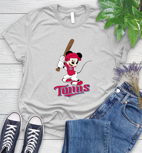 MLB Baseball Minnesota Twins Cheerful Mickey Mouse Shirt Women's T-Shirt 2