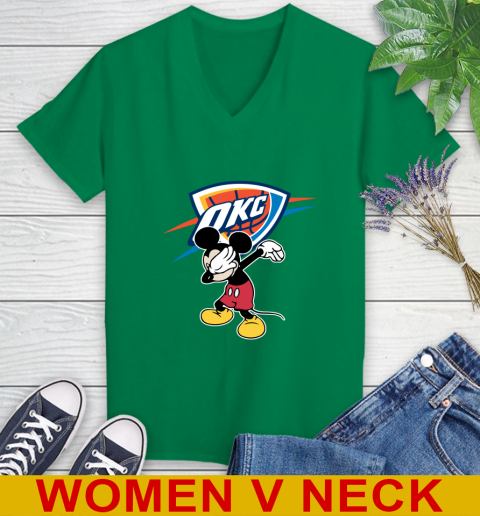 Oklahoma City Thunder NBA Basketball Dabbing Mickey Disney Sports Women's V-Neck T-Shirt 6