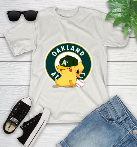 MLB Pikachu Baseball Sports Oakland Athletics Youth T-Shirt 12
