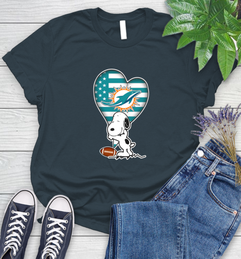 Miami Dolphins NFL Football The Peanuts Movie Adorable Snoopy Women's T-Shirt 8