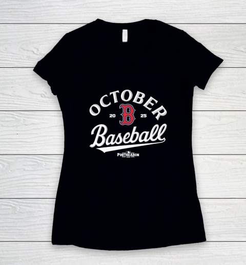 Boston Red Sox October Baseball 2025 Women's V-Neck T-Shirt