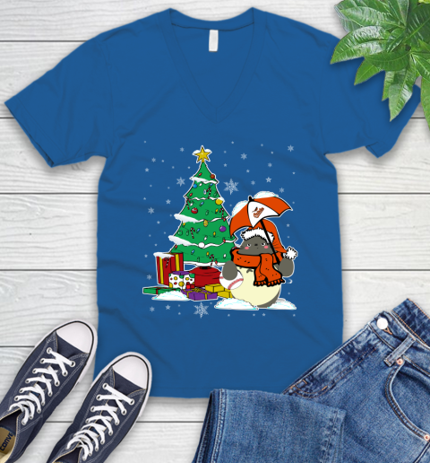 Baltimore Orioles MLB Baseball Cute Tonari No Totoro Christmas Sports V-Neck T-Shirt 5