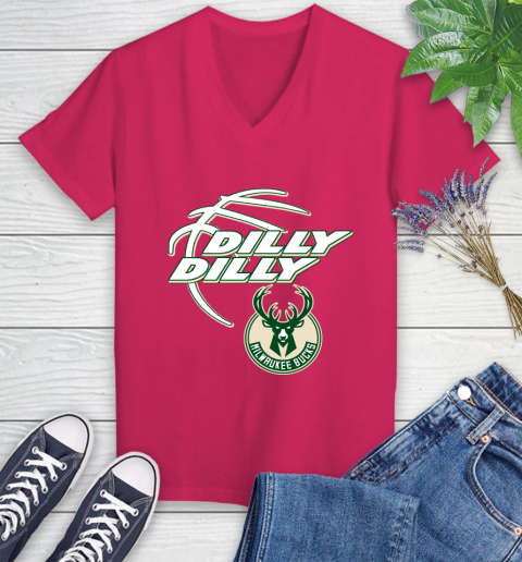 NBA Milwaukee Bucks Dilly Dilly Basketball Sports Women's V-Neck T-Shirt 9