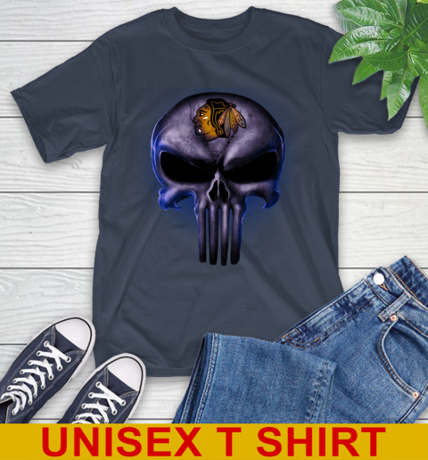 Chicago Blackhawks NHL Hockey Punisher Skull Sports T-Shirt 3