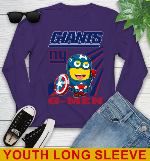 NFL Football New York Giants Captain America Marvel Avengers Minion Shirt Youth Long Sleeve 4