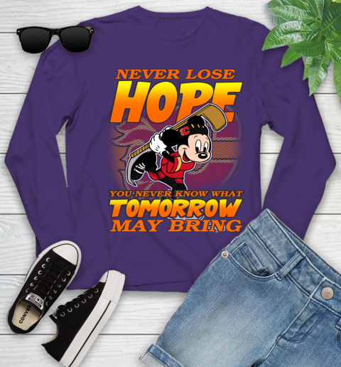 Calgary Flames NHL Hockey ootball Mickey Disney Never Lose Hope Youth Long Sleeve 4