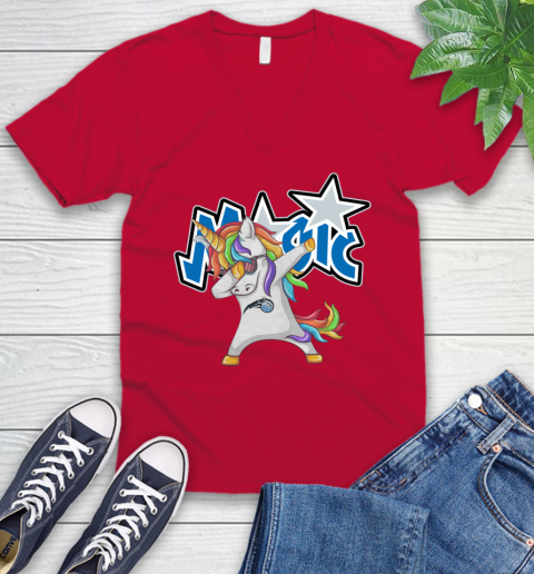 Orlando Magic NBA Basketball Funny Unicorn Dabbing Sports V-Neck T-Shirt 8