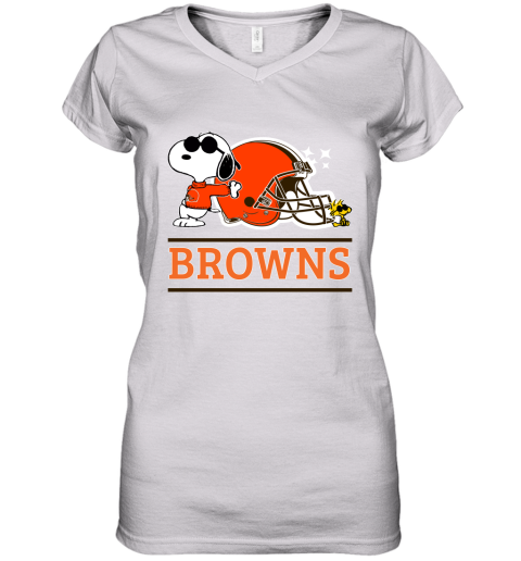 The Ceveland Browns Joe Cool And Woodstock Snoopy Mashup Women's V-Neck T-Shirt