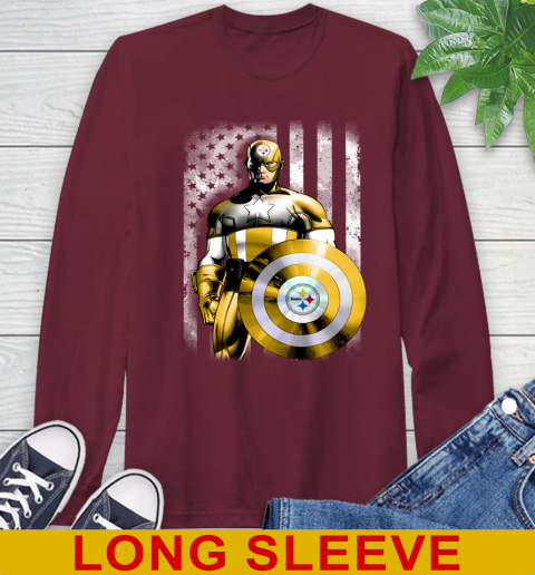 Pittsburgh Steelers NFL Football Captain America Marvel Avengers American Flag Shirt Long Sleeve T-Shirt 7