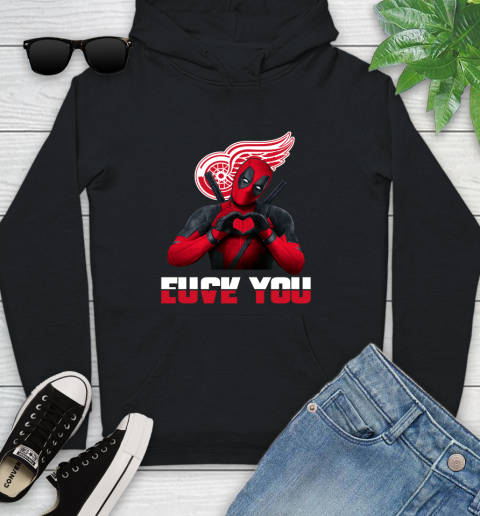 NHL Detroit Red Wings Deadpool Love You Fuck You Hockey Sports Youth Hoodie