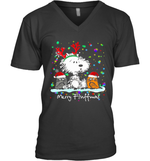 Snoopy Cat Merry Fluffmas Christmas V-Neck T-Shirt
