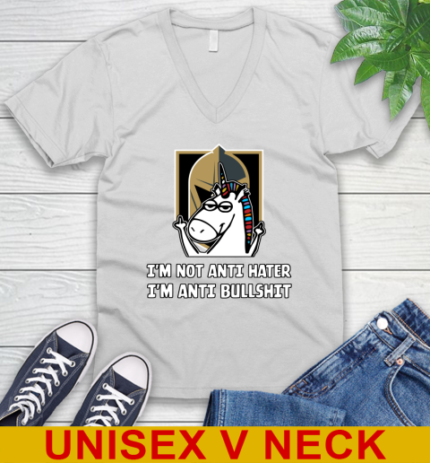 Vegas Golden Knights NHL Hockey Unicorn I'm Not Anti Hater I'm Anti Bullshit V-Neck T-Shirt