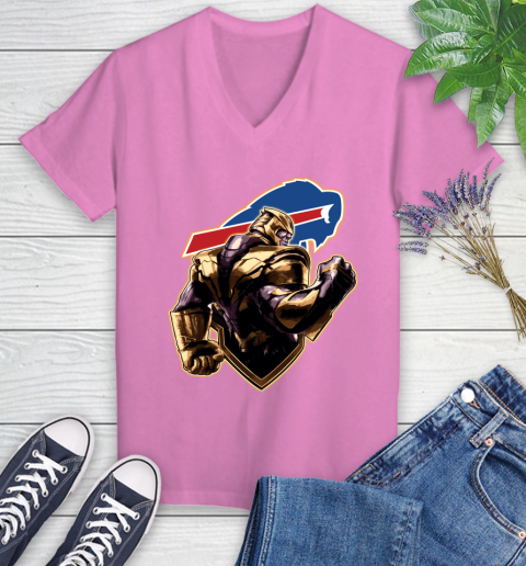 NFL Thanos Avengers Endgame Football Sports Buffalo Bills Women's V-Neck T-Shirt 14