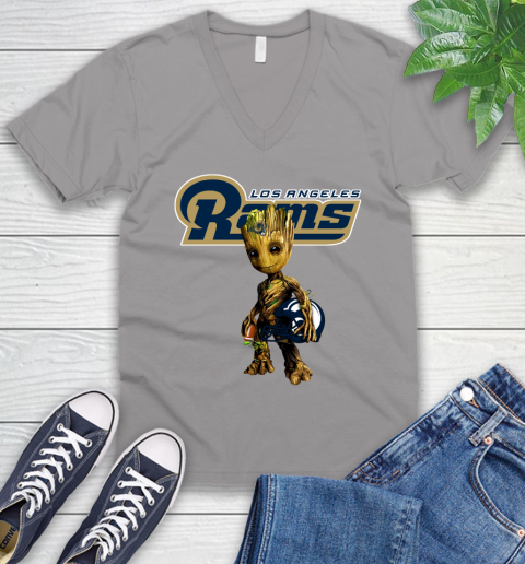Los Angeles Rams NFL Football Groot Marvel Guardians Of The Galaxy V-Neck T-Shirt 4