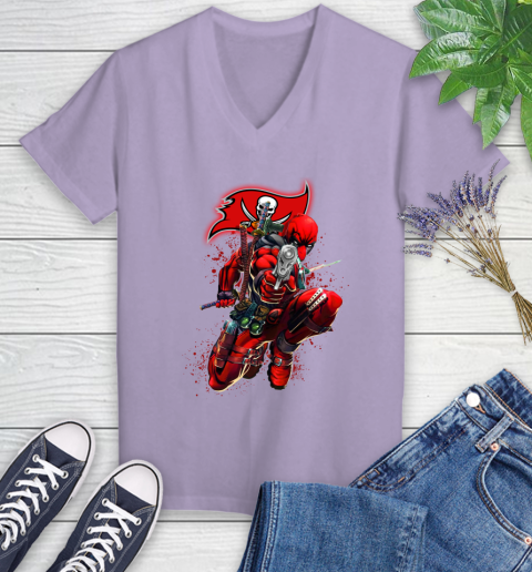 NFL Deadpool Marvel Comics Sports Football Tampa Bay Buccaneers Women's V-Neck T-Shirt 14