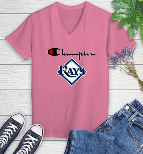 MLB Baseball Tampa Bay Rays Champion Shirt Women's V-Neck T-Shirt 9