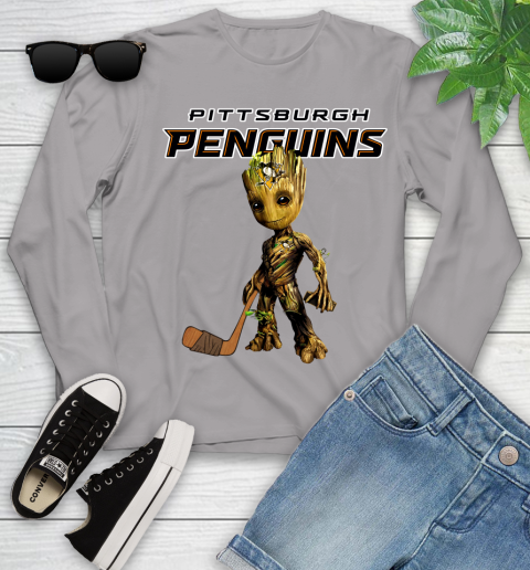 Pittsburgh Penguins NHL Hockey Groot Marvel Guardians Of The Galaxy Youth Long Sleeve 5