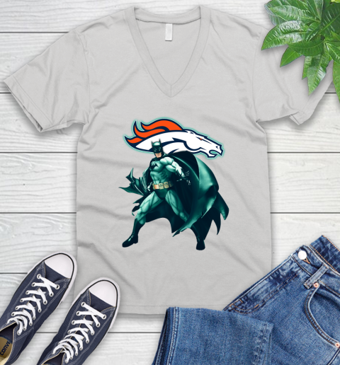 NFL Batman Football Sports Denver Broncos V-Neck T-Shirt