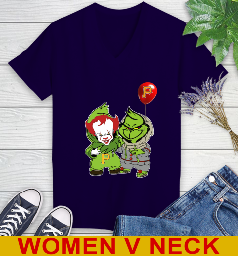 Baby Pennywise Grinch Christmas MLB Baseball Pittsburgh Pirates Women's V-Neck T-Shirt 16