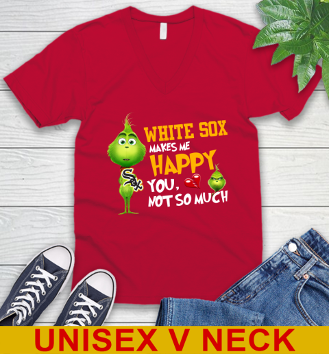 MLB Chicago White Sox Makes Me Happy You Not So Much Grinch Baseball Sports V-Neck T-Shirt 6
