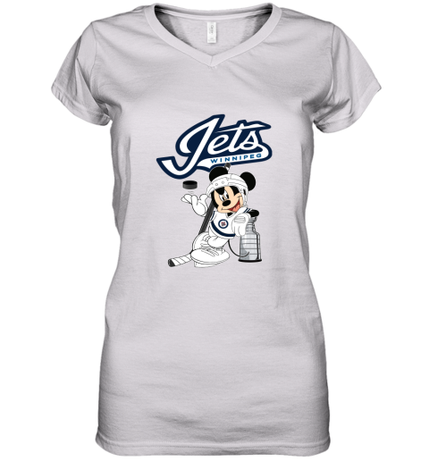 Mickey Winnipeg Jets With The Stanley Cup Hockey NHL Women's V-Neck T-Shirt