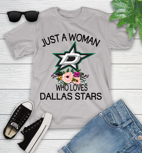 NHL Just A Woman Who Loves Dallas Stars Hockey Sports Youth T-Shirt 10