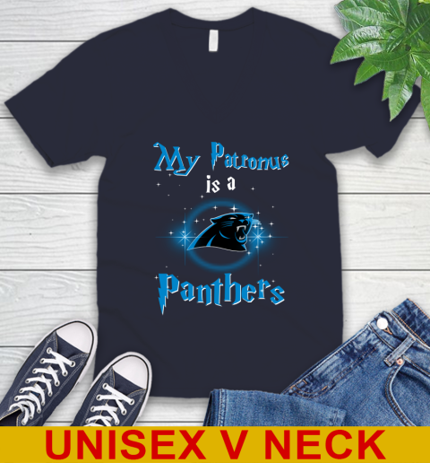 NFL Football Harry Potter My Patronus Is A Carolina Panthers V-Neck T-Shirt 2