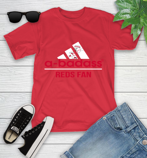 MLB A Badass Cincinnati Reds Fan Adidas Baseball Sports Youth T-Shirt 13
