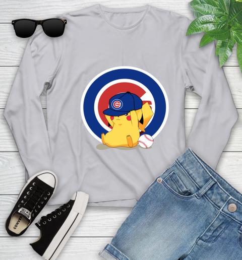 MLB Pikachu Baseball Sports Chicago Cubs Youth Long Sleeve 5