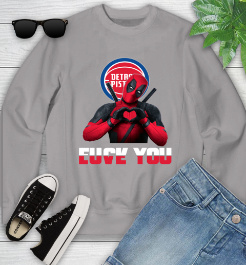 NBA Detroit Pistons Deadpool Love You Fuck You Basketball Sports Youth Sweatshirt 3