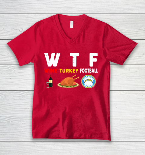 Los Angeles Chargers Giving Day WTF Wine Turkey Football NFL V-Neck T-Shirt 6