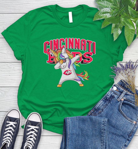 Cincinnati Reds MLB Baseball Funny Unicorn Dabbing Sports Women's T-Shirt 6