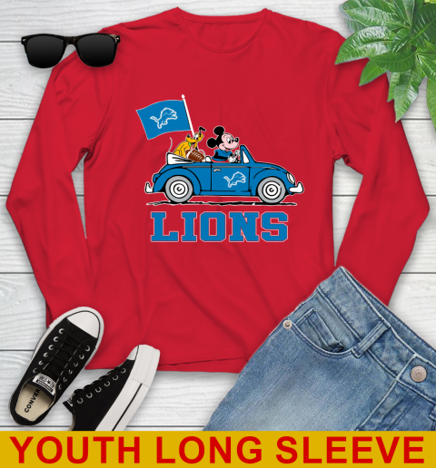 NFL Football Detroit Lions Pluto Mickey Driving Disney Shirt Youth Long Sleeve - Image 12