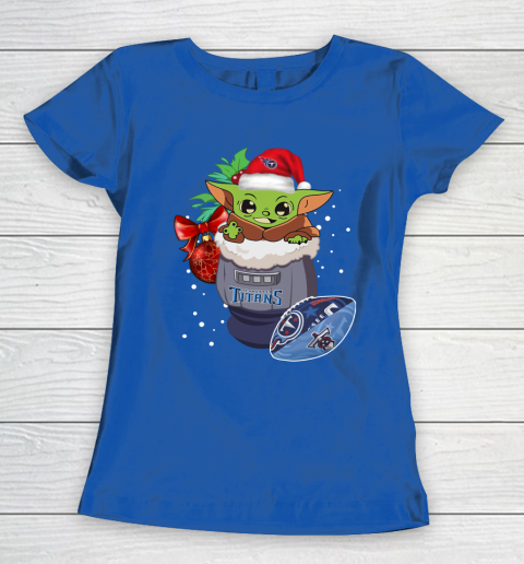 Tennessee Titans Christmas Baby Yoda Star Wars Funny Happy NFL Women's T-Shirt 9