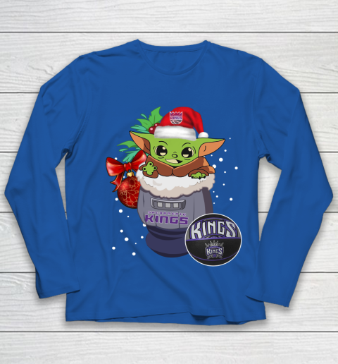 Sacramento Kings Christmas Baby Yoda Star Wars Funny Happy NBA Youth Long Sleeve 9