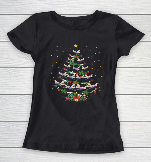 Dragonfly Christmas Tree Santa Dragonfly Bird Xmas Gift Women's T-Shirt
