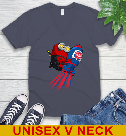 NBA Basketball Detroit Pistons Deadpool Minion Marvel Shirt V-Neck T-Shirt 7