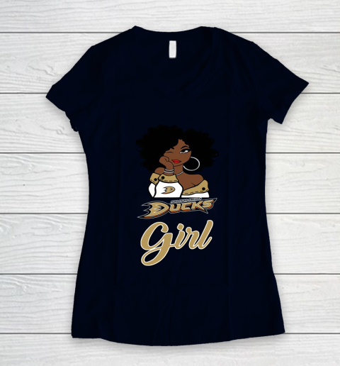 Anaheim Ducks Girl NHL Women's V-Neck T-Shirt 3