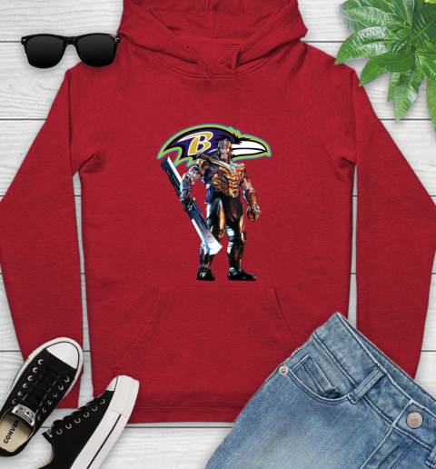 NFL Thanos Gauntlet Avengers Endgame Football Baltimore Ravens Youth Hoodie 11
