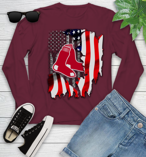 Boston Red Sox MLB Baseball American Flag Youth Long Sleeve 6